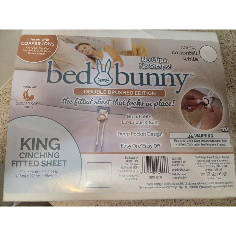 Bed Bunny Locking Fitted Bed Sheet,AS SEEN ON TV,Stays On & Won’t Slip Off, King